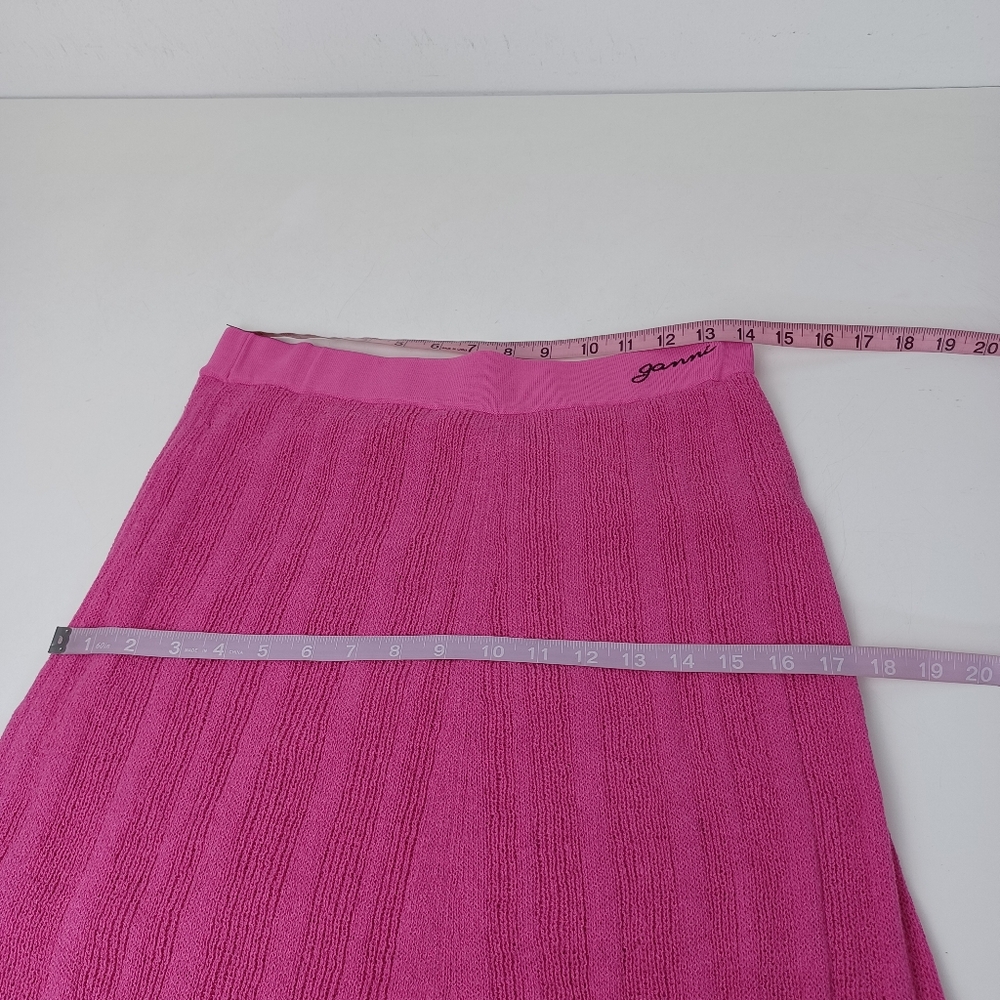 Ganni Ruffle Knit Midi Skirt Size M Women Preppy Linen Blend Pull On In Pink - Picture 12 of 15